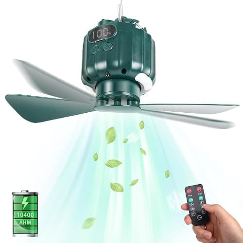 DUKUSEEK Tent Ceiling Fans for Camping Hanging, Portable Tent Fans with Light and Remote Control, Power Bank, USB Battery Operated Camping Fan with Hanging Hook for Outdoor, Car, RV - Image 1