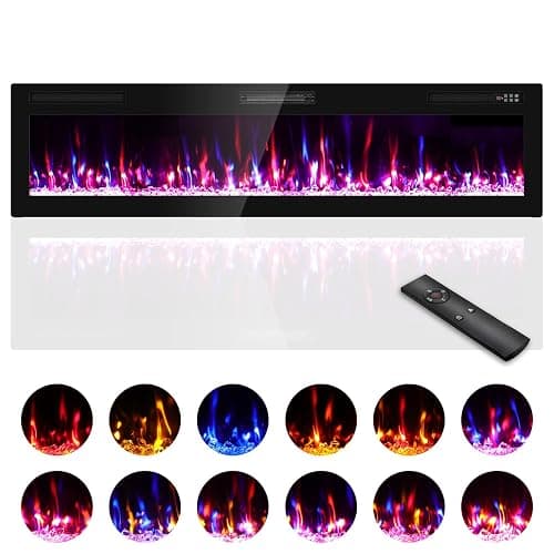 Zionheat 72 inch Wide Screen Electric Fireplace-Wall Fireplace for Living Room-Fireplace Inserts/Wall Mounted with Remote Control, Timer, Dimmer, 12 Flame Colors, 750/1500W - Image 1