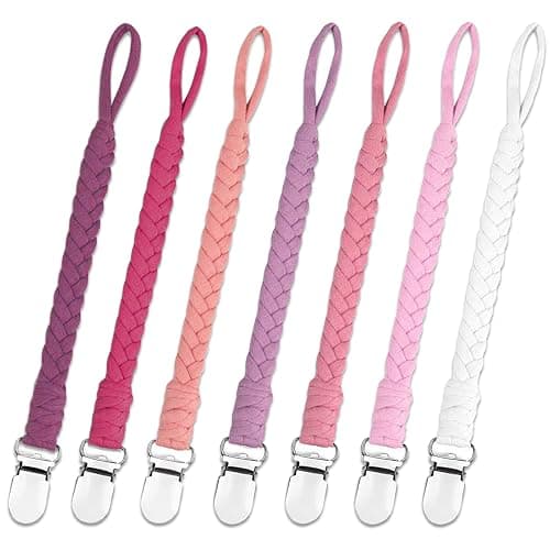 duludulu 7 Pcs Pacifier Clip, Pacifier Clips for Boys & Baby Girls Pacifier Holder Clip Binky Clips Braided 100% Handmade Fits All Pacifiers(Pink, 7 Pack) - Image 1