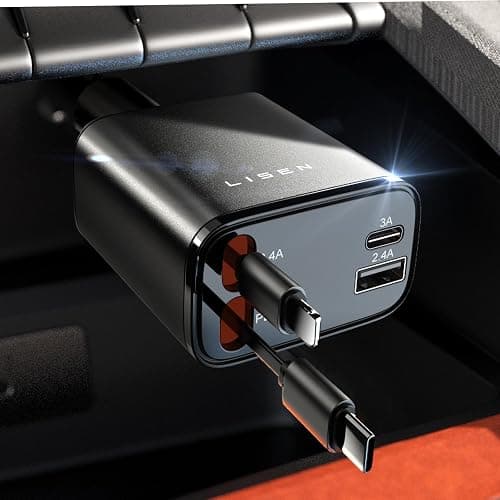 LISEN Retractable Car Charger, Lighting Deals of Today, Retractable Car Phone Charger for iPhone 17 Pro Max Air 16 15 14 13 12 Airpods, iPad, Samsung Pixel 10, Sale Prime for Day Deals Today 2025 - Image 1