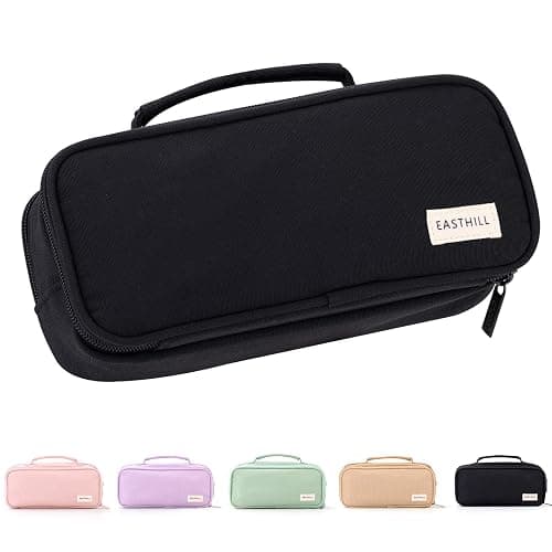 EASTHILL Large Capacity Pencil Case Pen Pouch Organizer Canvas Pencil Bag with Handle School Supplies for Teen Girls-Black - Image 1
