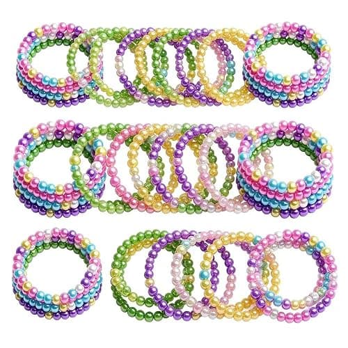 POZESE Colorful Kids Beaded Bracelets, 50 Pieces Party Favor Set, Costume Jewelry for Girls, Toddler Birthday Easter Christmas Gift - Image 1