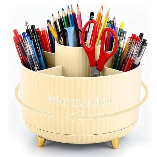 Lychico Desk Organiser, 360-Degree Rotating Pencil Cup Organiser With 5-Compartment Desk Organiser, Large Capacity Pencil Pot Cup for Office, Home & School Supplies, Stationery Accessories - Image 1