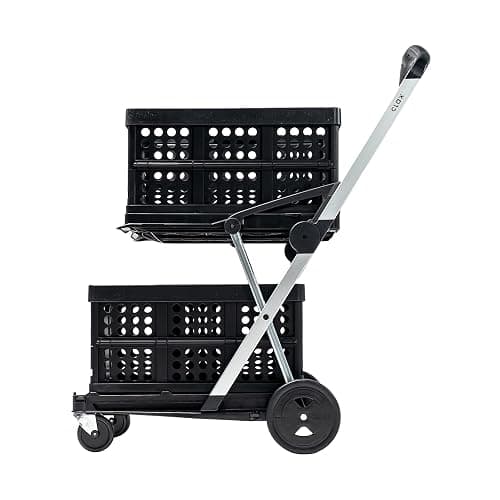 CLAX® The Original | Made in Germany | Multi Use Functional Collapsible Carts | Mobile Folding Trolley | Storage Cart Wagon | Shopping Cart with 2 Storage Crates (Black) - Image 1