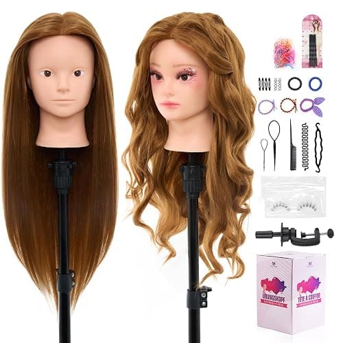 Mannequin Head Human Hair with 80% Real Hair 28" Makeup Doll Head | Cosmetology Manikin Head Hairdressing Practice Braiding Training Head for Hair Styling with Table Clamp #27 - Image 1