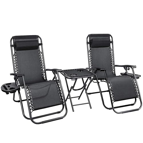 Homall 3 Pcs Zero Gravity Chair Patio Folding Recliner Outdoor Chaise Lounge Chairs Portable Reclining Chair Set with Side Table (Black) - Black - Image 1