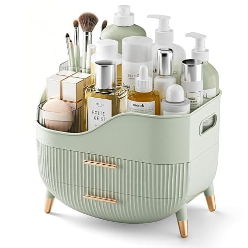 Pajiriona Makeup Organizer with Drawers, Green Skincare Organizer for Vanity, Storage Box with Handle, Large Cosmetic Display Case for Dresser, Bathroom Countertop - Image 1