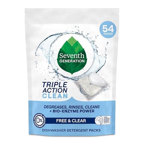 Seventh Generation Triple Action Clean Automatic Dishwasher Detergent Packs with Bio-Enzyme Power, Free & Clear, Fights 48-hour Stuck-on Food, 54 count - Image 1