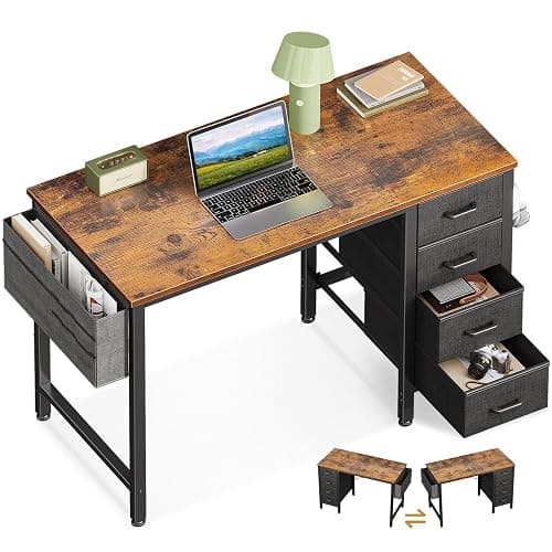 Casaottima 32-Inch Small Desk with 4 Fabric Drawers, Compact Study Desk for Students and Kids, Space-Saving Work Table for Bedroom or Small Spaces, Vintage - Rustic Brown - 32 Inch - Image 1