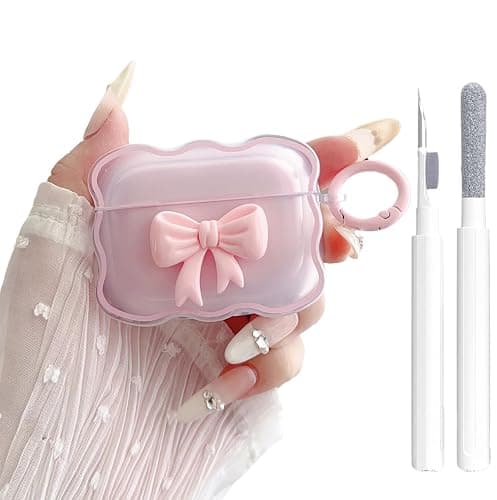Cute AirPods Pro 2/1 Gen Clear Case, Girly 3D Bow Design Soft TPU Protective Shockproof Kawaii Apple iPod Pro 2nd/1st Generation Cover with Cleaner Pen & Keychain Girls Women 2023/2022/2019 - Pink - Image 1