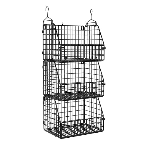 PUPPYCUTE Stackable Wire Storage Baskets for Kitchen Closet Pantry, Hanging Closet Organizers Storage Shelves Organization, Wall Mount Metal Basket Bins, Clothing Vegetable & Fruit Organizer 3 pcs - Image 1