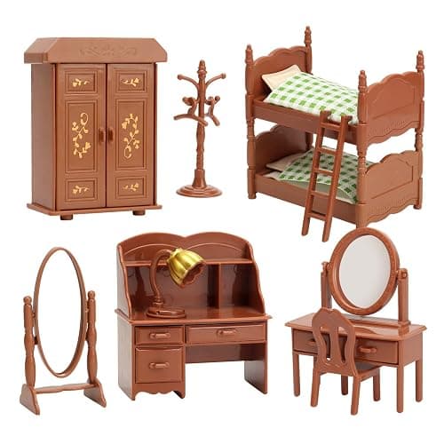 Dollhouse Furniture Set for Kids Toys Miniature Doll House Accessories Pretend Play Toys for Boys Girls & Toddlers Age 3+ with Bedroom - Bedroom - Image 1