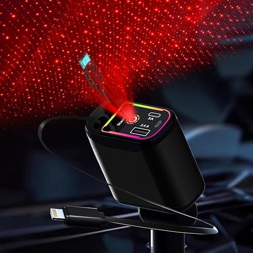 Starlight Retractable Car Charger,66W Fast Car Chargers Adapter 4 in 1 with 2 USB Car Chargers for Phone iPhone 16/15/14/13/12/11 and for Android - Black - Image 1