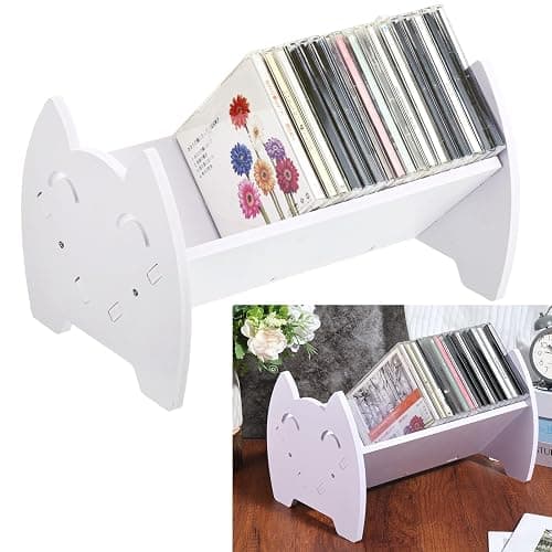 Rainmae CD Holder Desk Video Game Storage Organizer, PVC DVD Storage Rack with Cute Smile Face, Game Box Display Stand for DVDs PS4 PS5 Video Cases Books, Holds 30 CD Case, Easy Assembly, White - Image 1