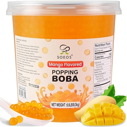 Soeos Mango Popping Boba Pearls 6.6 Pounds, Bursting Boba Pearls for Bubble Tea, Beverages, Shakes, Desserts, Smoothie and Ice Cream Topping - Image 1