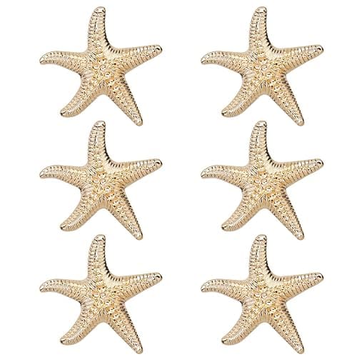 Chinflly 6 PCS Starfish Drawer Knobs,Gold Cabinet Pulls Dresser Knobs Furniture Hardware Handles Ocean Style Wardrobe Cupboard Door Pulls - Image 1