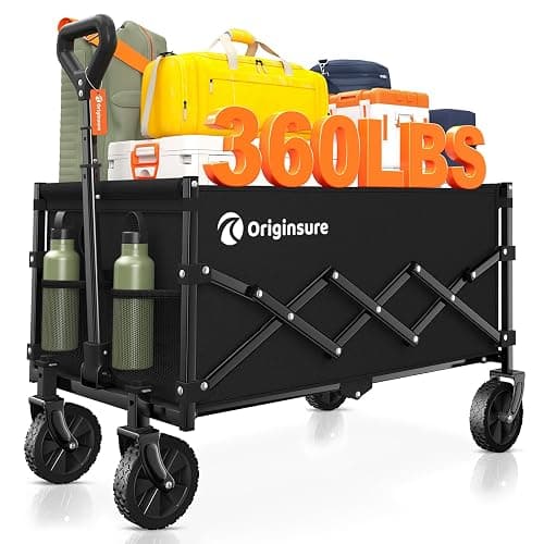 Originsure Collapsible Wagon Cart Foldable - Lightweight Portable Heavy Duty Folding Beach Wagons with Wheels - Outdoor Utility Carts for Grocery, Camping, Shopping, Sports with Large Capacity - Black - Image 1