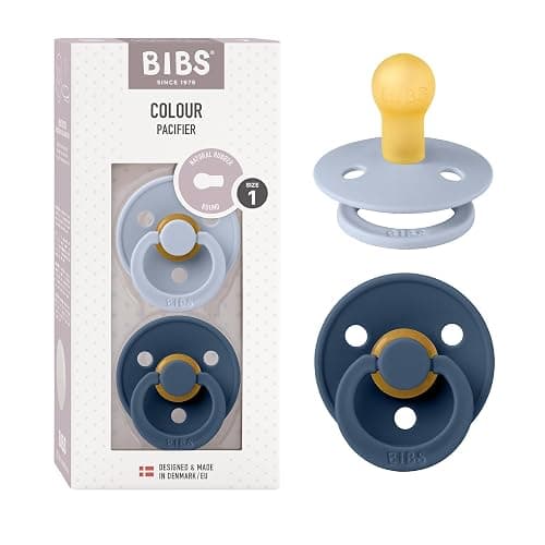 BIBS Pacifiers Colour Collection | Natural Rubber Baby Pacifier | Set of 2 BPA-Free Soothers | Made in Denmark | 0+ Months (Pack of 2) | Dusty Blue/Steel Blue - Image 1