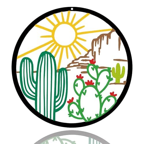 Jidecor Metal Western Cactus Desert Wall Hanging Decor Silhouette Wall Art for Home Living Room Bedroom Kitchen outdoor décor (Colored) - Image 1