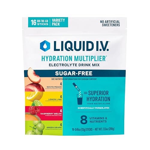 Liquid I.V.® Hydration Multiplier Sugar-Free Variety Pack - Raspberry Melon, Lemon Lime, White Peach, Green Grape (Variety Pack) - Image 1