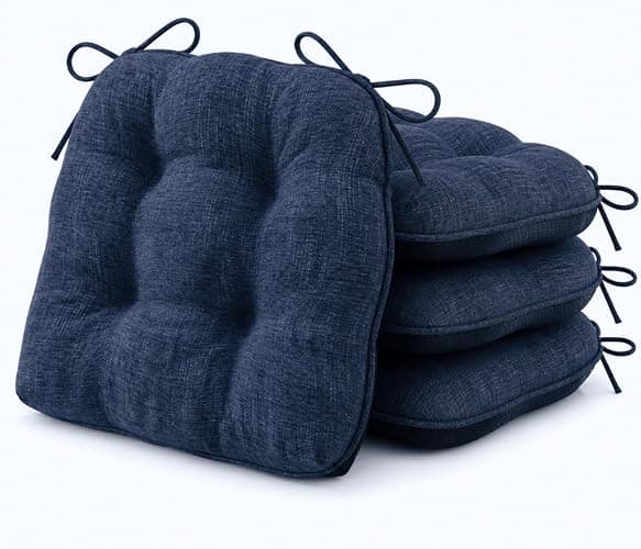 IPYNBAP Chair Cushions for Dining Chairs Set of 4, Kitchen Chair Cushions, Chair Pads with Ties and Non Slip Backing, Tufted Memory Foam Seat Cushion 4 Pack, 15.5" x 15.5" x 4", Navy Blue - Image 1