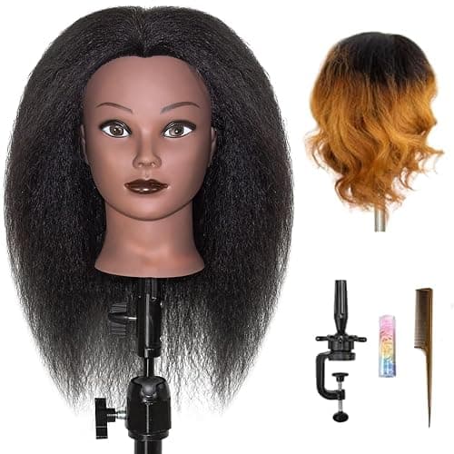 LUNGCYX Mannequin Head Human Hair, Cosmetology Manikin With 100% Real Human Hair Doll Head for Hairdresser Training Practice Braiding Hair Styling (BLACK-508) - Image 1