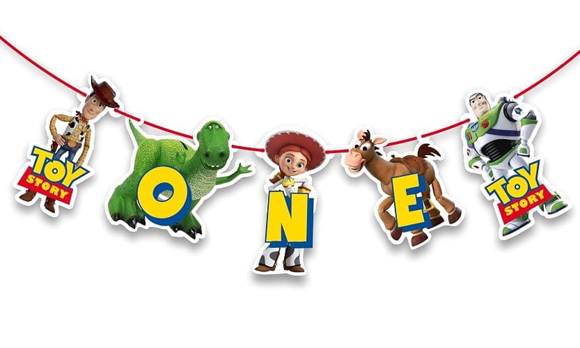 "Toy Stry One Banner – Cowboy and Space Theme Birthday Decorations for High Chair Garland, Smash Cake Party Decor, 1st Birthday Supplies with Woody, Buzz Lightyear, Jessie, and Friends" - Image 1