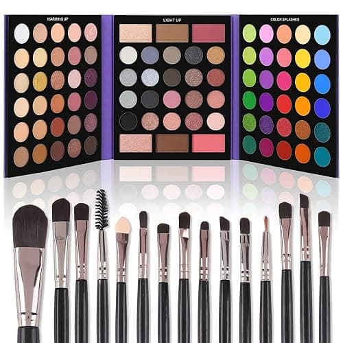 UCANBE Eyeshadow Palette with 15Pcs Brushes Makeup Set, Pigmented 86 Colors Make Up Sets Valentine's Gift, Matte Shimmer Glitter Eye Shadow Pallet Highlighter Contour Blush Powder Brush Beauty Kit - Palette B + Black Brush - Image 1