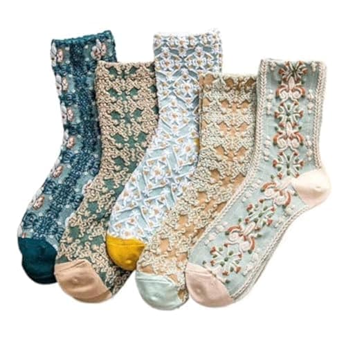 SENCODA Lavish Lavender Argyle Socks: Elegant Vintage Floral Frill & Jeweled Cotton Detail for Spring & Summer Style - Image 1