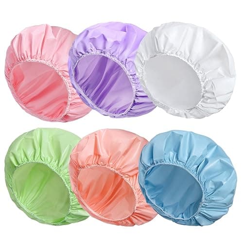6 PCS Shower Caps for Women, Double Side Waterproof Shower Cap, Reusable Elastic Bath Caps for Shower, EVA Bathing Shower Caps, Bath Hair Caps - Candy Color - Image 1