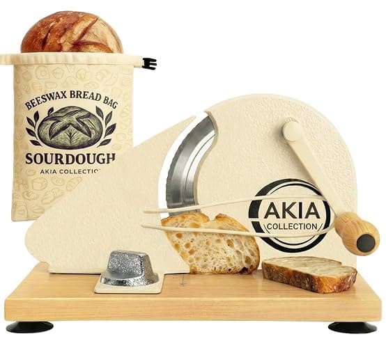 Manual Bread Slicer for Homemade Sourdough Rounds with Beeswax Bread Bag (2-in-1 Set) – Hand Crank Bread Cutter, Adjustable Thickness, Guide Rail, Uniform Artisan Slices - Image 1