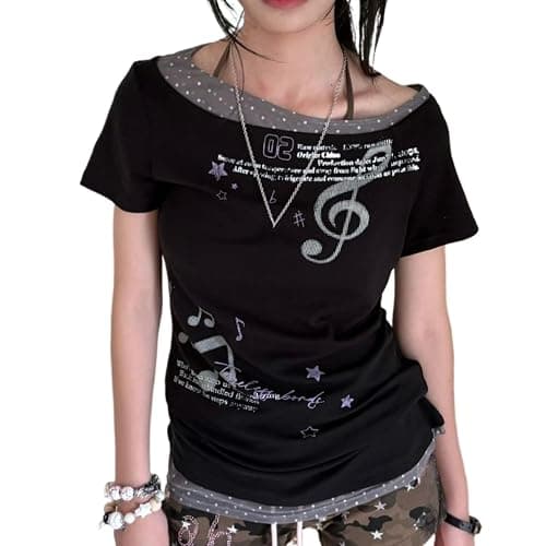 Kawaii Cutecore Harajuku Y2k 2000s Tops Summer Preppy Aesthetic Alt Goth Emo Short Sleeve Graphic Tees - Image 1
