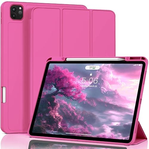 ZOVEEK Case for iPad Air 13 Inch M3/M2 (2025/2024) & iPad Pro 12.9 Inch 6th/5th/4th/3rd Generation 2022/2021/2020/2018 with Pencil Holder, Slim Trifold Stand, Supports Auto Wake/Sleep, Rose Pink - Image 1