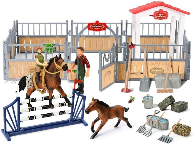 KIDBEST Horse Stable Playset, Horse Toys Set for Girls and Boys with Rider, Farm Animal Figurines Barn Toys, Pretend Play for Kids 3-5 6 7 8-10 Birthday Gifts - Image 1