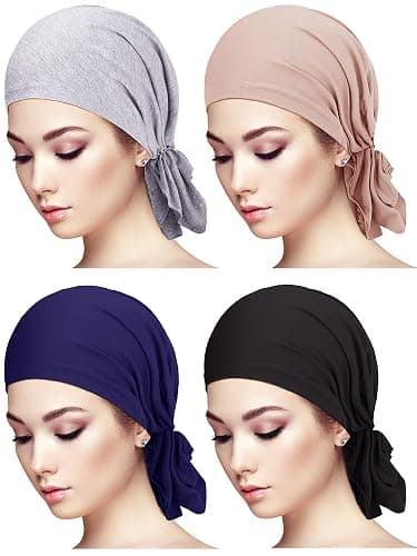4 Pieces Slip-On Pre-Tied Head Scarves Women Headwear Turban Beanie Caps Head Wrap Headscarf for Women - Image 1