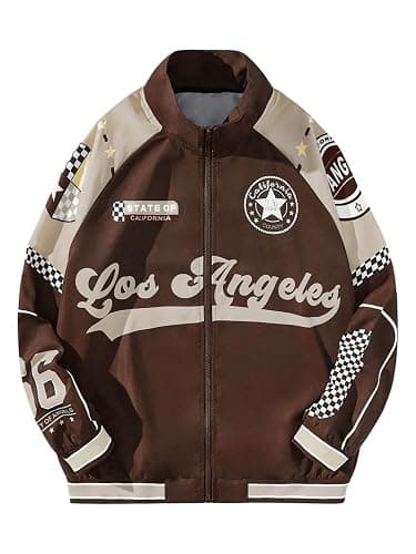SOLY HUX Men's Letter Graphic Bomber Jacket Zip Up Mock Neck Long Sleeve Unisex Jacket Streetwear - Image 1