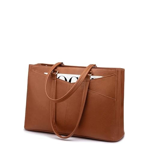 LOVEVOOK Laptop Tote Bag for Women,15.6 Inch Waterproof Computer Bags Women Business Office Work Bag Briefcase, Brown - Image 1