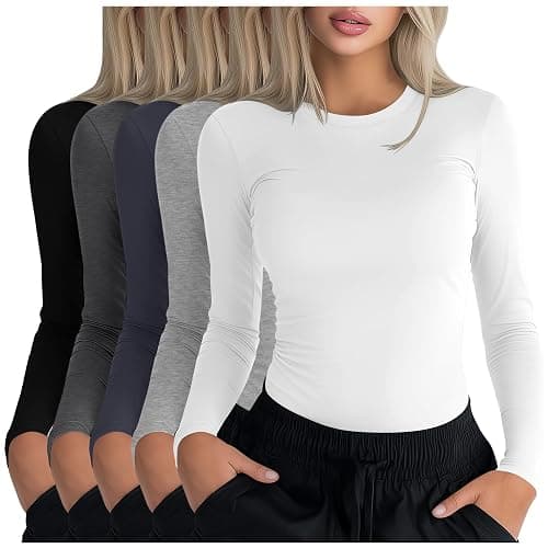 Oakgarden 5 Pack Womens Underscrub Long Sleeve Shirts Slim Fit Crew Neck Tops Basic for Nurse with Soft Fabric - Image 1