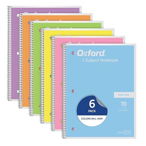 Oxford Spiral Notebooks, 6 Pack, 1 Subject, Wide Ruled Notebooks for School, 8 x 10.5 Inches, 70 Sheets, Assorted Pastel Colors, Back to School Supplies (63757) - Image 1