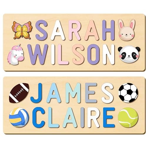 Personalized Name Puzzle for Kids, Easter Basket Stuffers, Custom Wooden Puzzle for Toddlers 1-3, First Birthday Gifts for Baby boy Girl, Montessori Learning Toys - Image 1