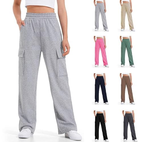 Girls Cargo Pants Sweatpants Athletic Jogger Pants Elastic Waist Baggy Trousers Wide Leg Cargo Sweatpants with Flap Pockets - Image 1