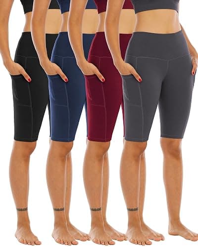 WHOUARE 4 Pack Biker Yoga Shorts with Pockets for Women,High Waisted Athletic Running Workout Gym Shorts Tummy Control - Image 1