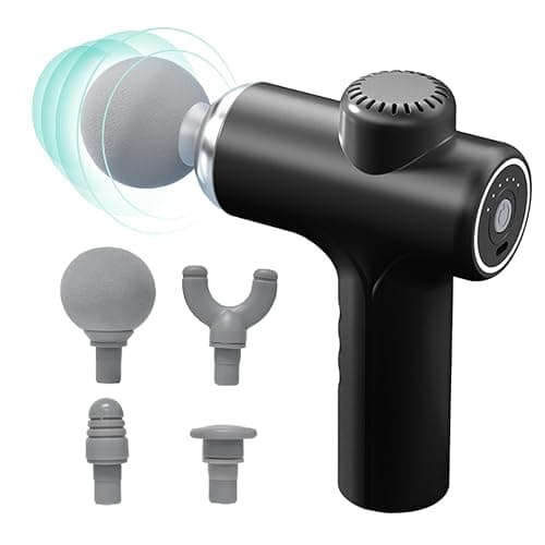 Fnggd Massage Gun, Quiet Operation Massager, Massager with 4 Heads, 460g Mini Massage Gun with 6 Speeds - Black - Image 1