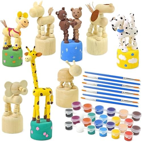 Vileafy Arts and Crafts for Kids Ages 8-12 with Paints, Brushes, 8 Animals | 8 Unfinished Wood Animal Figurines, DIY Kids Craft Kits for Painting Party Favors, Boys and Girls Gifts - Image 1
