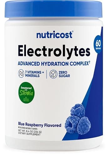Nutricost Electrolyte Complex Powder (60 Servings, Blue Raspberry) - Hydration Supplement Drink Mix with Vitamins and Minerals - Image 1