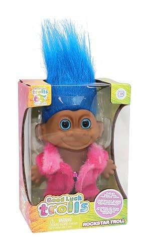 Good Luck Trolls 4" Dolls | 80's Glam Fusion | Rainbow Figures | Nostalgic Toys for Best Playtime Fun | Collectible Troll Figures - Fashionable Material Doll, Rockstar - Image 1