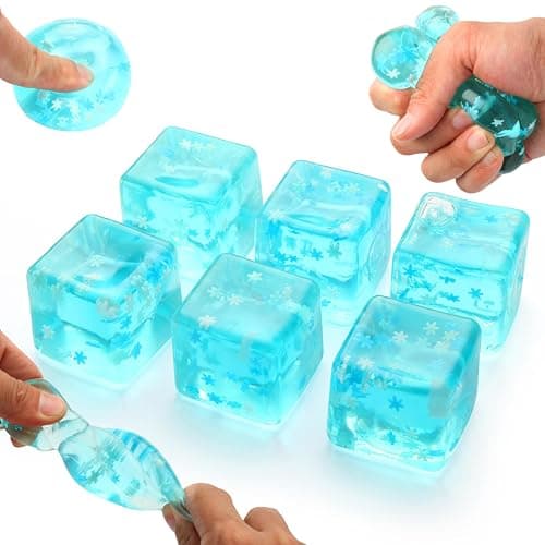 6 Pack Stress Balls Ice Cube with Snowflakes Inside, Sensory Squishy Ice Squeeze Toy Fidget Slow Rise Squishy Balls for Kids and Adults Anxiety Relief, Birthday Gifts Party Favors, Classroom Prizes - Image 1