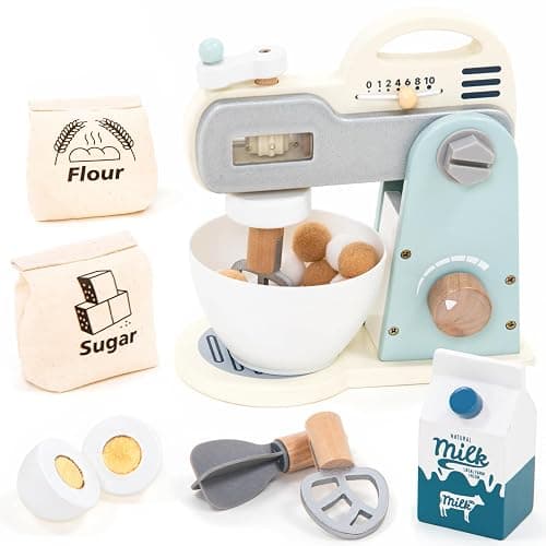 UMU® Wooden Mixer Play Set – 10 Pcs Kids Baking Toy with Mixing Bowl Whisk Ingredients & More – Pretend Kitchen Play Food Set for Little Chefs Ages 3 4 5 - Image 1