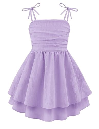 Arshiner Girls Summer Spaghetti Strap Dresses Flowy Tiered Ruched Smocked Back Casual Beach Midi Sundress - Image 1