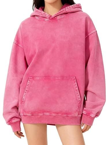 Oversized Acid Wash Hoodie for Women Fashion Cute Hoodies Casual Heavyweight Pullover Hooded Long Sleeve Sweatshirt - Image 1